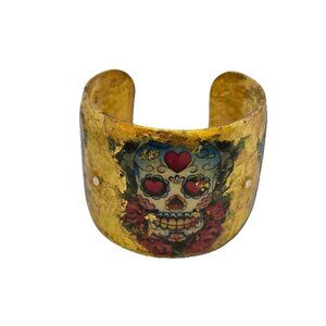 Retired Evocateur 22kt Gold Leaf Skull Cuff Bracelet (A9077)